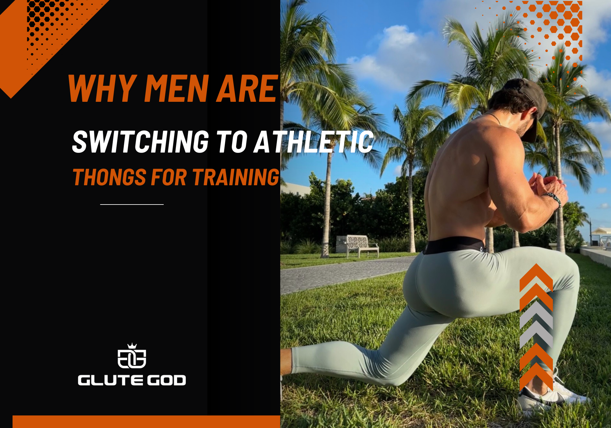 Man performing lunges outside wearing mens gym leggings 
