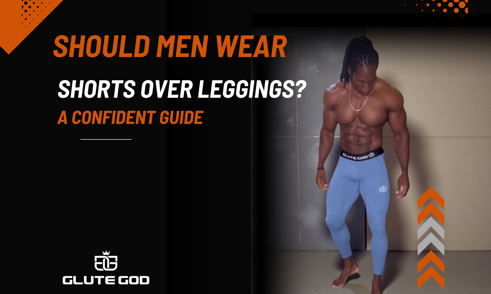 Man wearing blue Glute God Signature Men’s Workout Leggings 