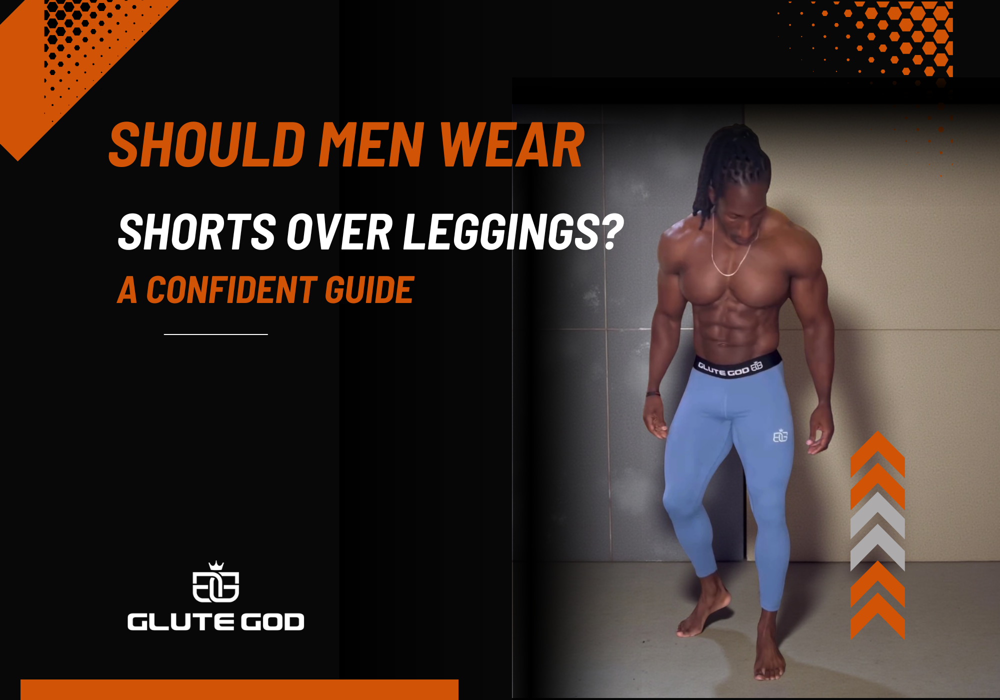 Man wearing blue Glute God Signature Men’s Workout Leggings 